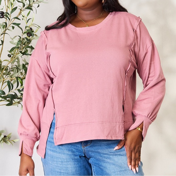 NEW Culture Code PLUS + REG Size Rose Pink Oversized Exposed Seam Sweatshirt Top - Picture 6 of 9